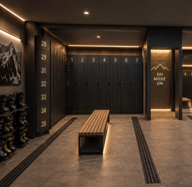 Ski depot with lockers and ski boots