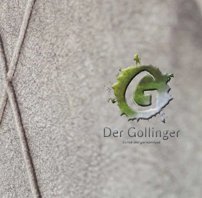 Nahaufnahme einer grauen Textur mit geprägtem Muster und Logo.